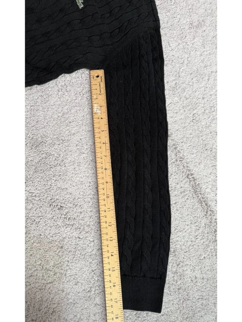 Lacoste Mens Black Cable Knit Crewneck Sweater Size 46 / US Large Cotton